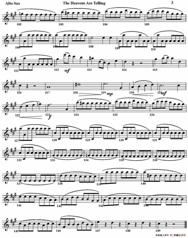 THE HEAVENS ARE TELLING（四重奏·中音萨克斯分谱）