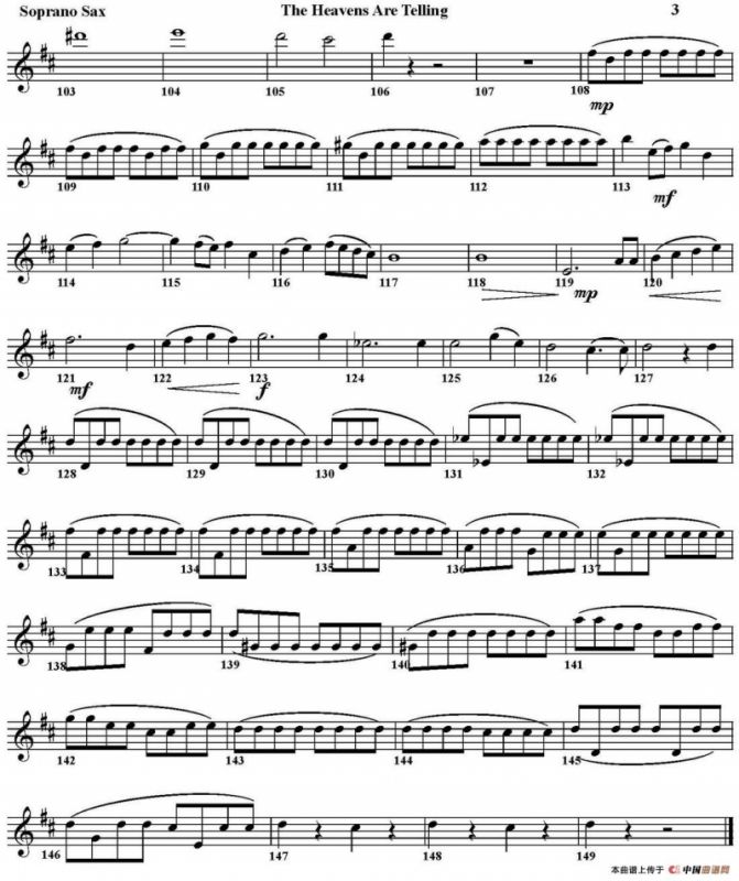 THE HEAVENS ARE TELLING（四重奏·高音萨克斯分谱）
