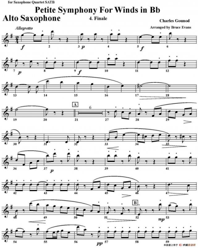 Petite Symphony For Winds in Bb（四重奏·中音萨克斯分谱）