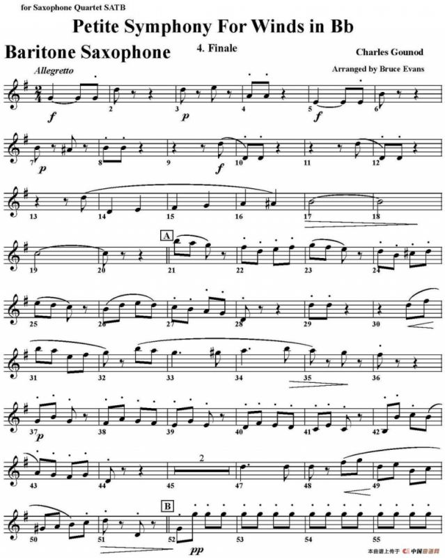 Petite Symphony For Winds in Bb（四重奏·上低音萨克斯分谱）