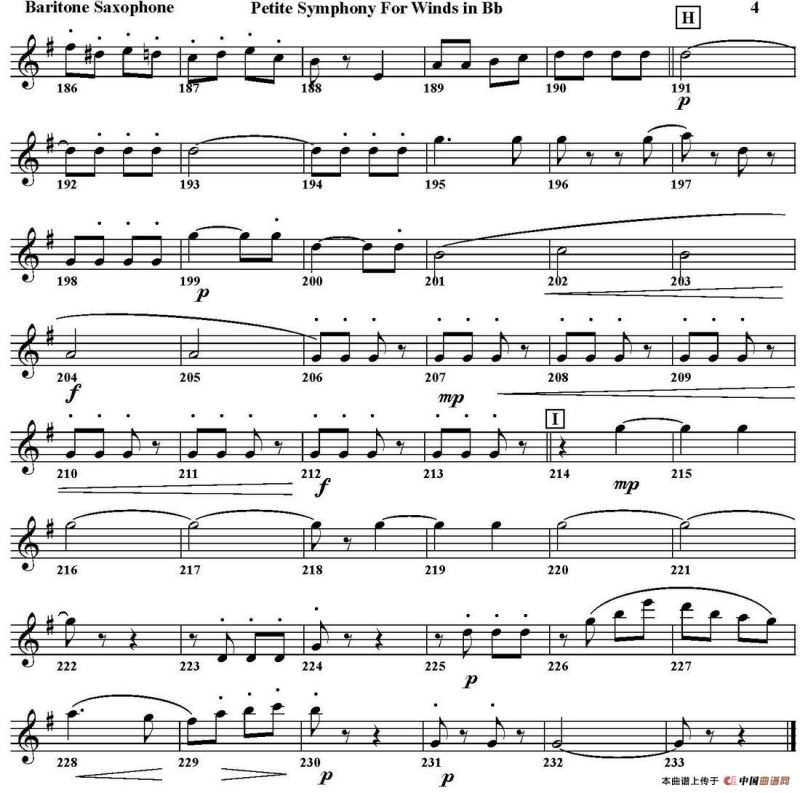 Petite Symphony For Winds in Bb（四重奏·上低音萨克斯分谱）