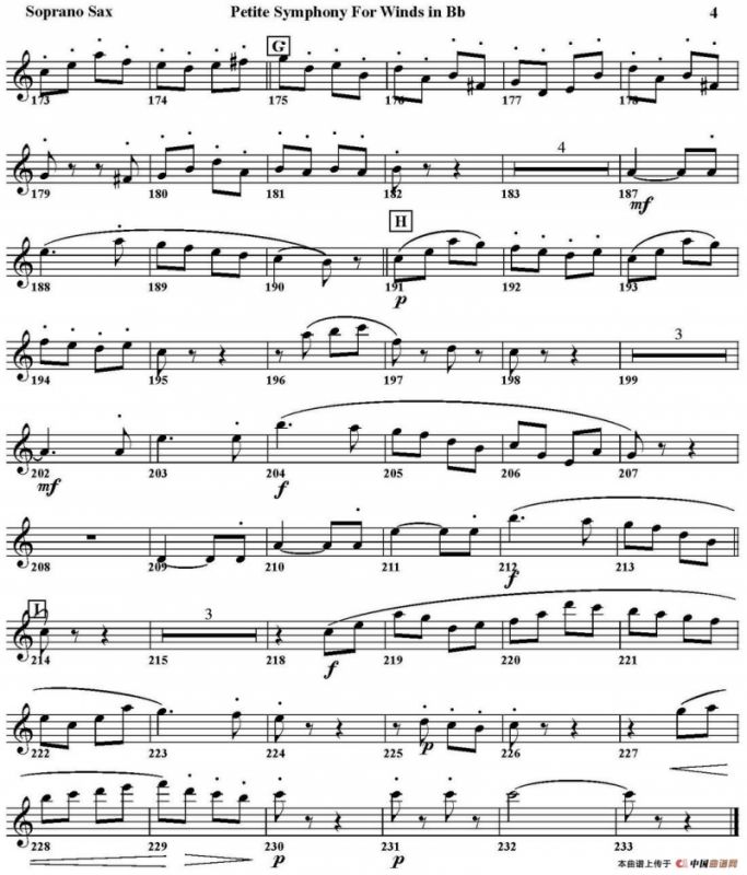 Petite Symphony For Winds in Bb（四重奏·高音萨克斯分谱）