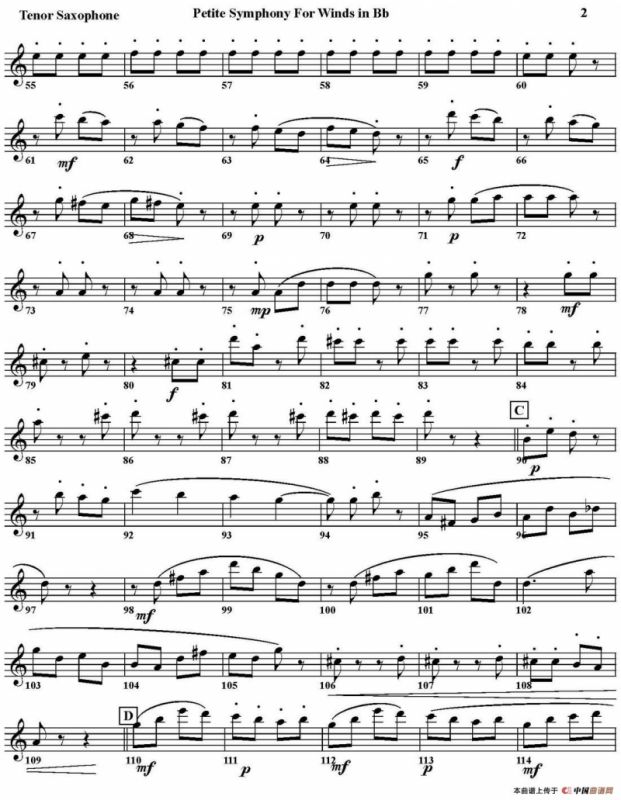 Petite Symphony For Winds in Bb（四重奏·次中音萨克斯分谱）