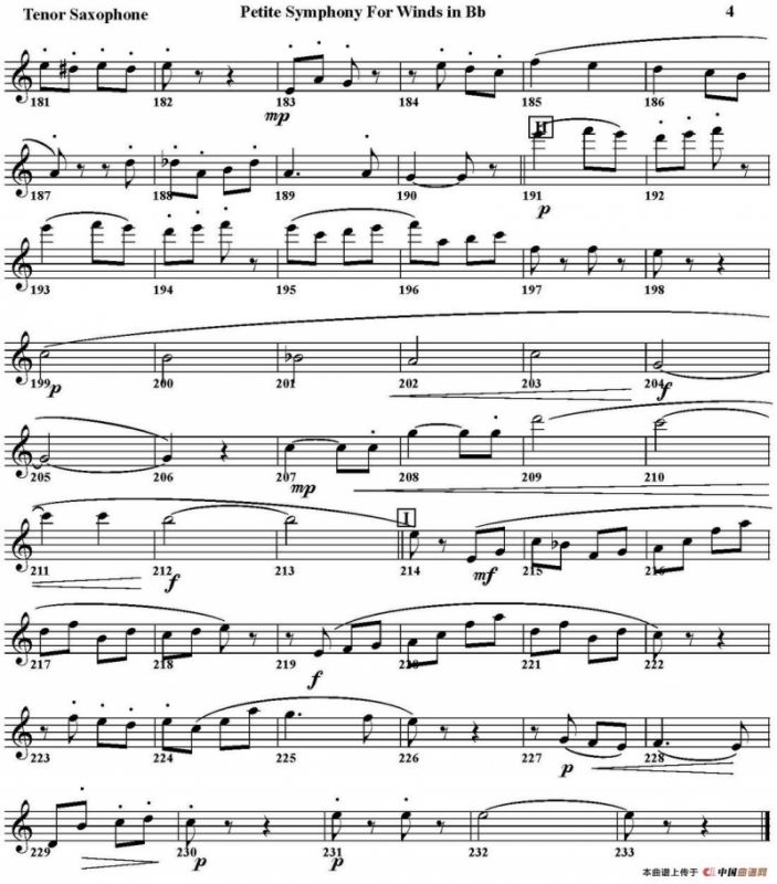 Petite Symphony For Winds in Bb（四重奏·次中音萨克斯分谱）