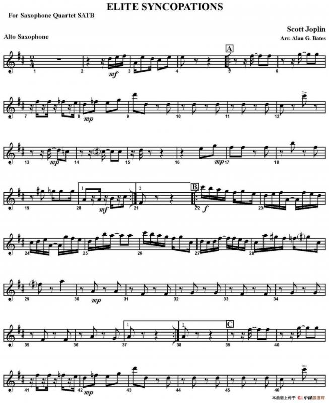 ELITE SYNCOPATIONS（四重奏·中音萨克斯分谱）