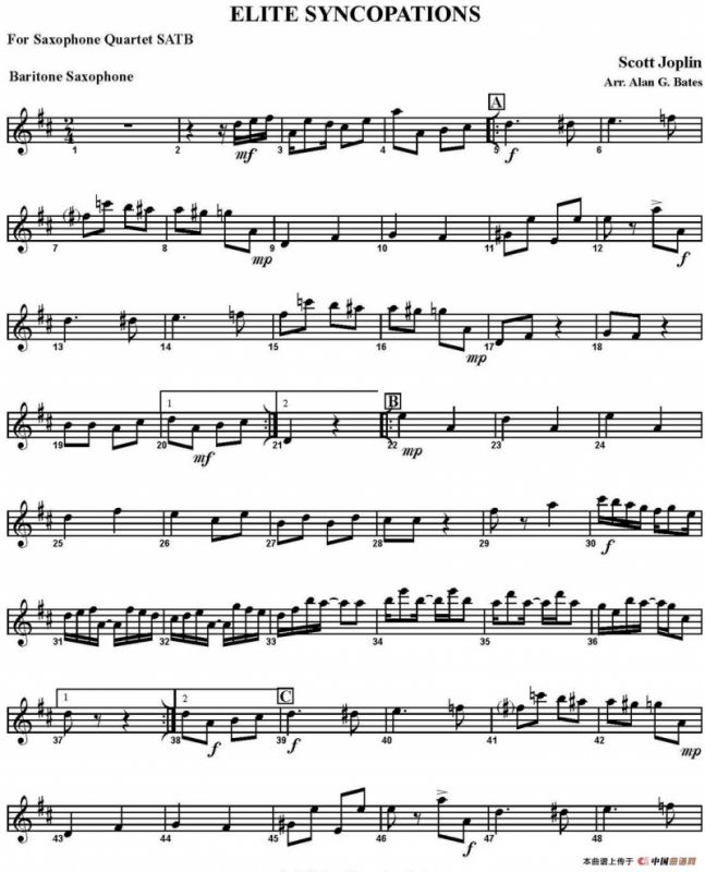 ELITE SYNCOPATIONS（四重奏·上低音萨克斯分谱）