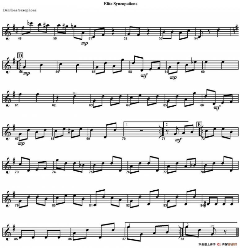 ELITE SYNCOPATIONS（四重奏·上低音萨克斯分谱）