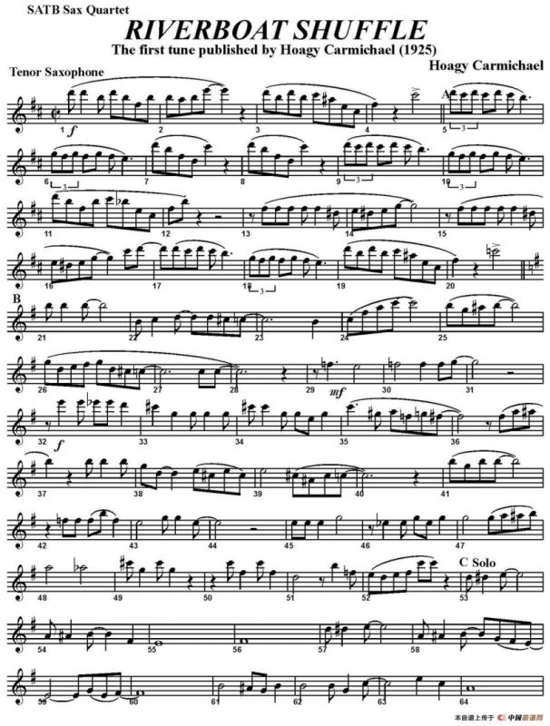 RIVERBOAT SHUFFLE（四重奏·次中音萨克斯分谱）