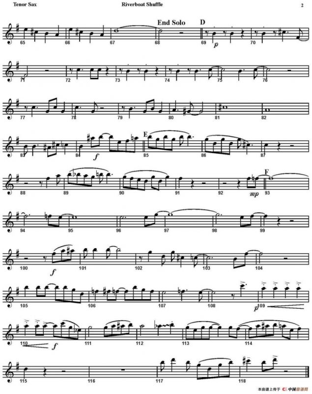 RIVERBOAT SHUFFLE（四重奏·次中音萨克斯分谱）