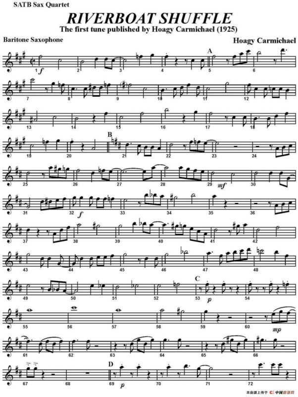 RIVERBOAT SHUFFLE（四重奏·上低音萨克斯分谱）