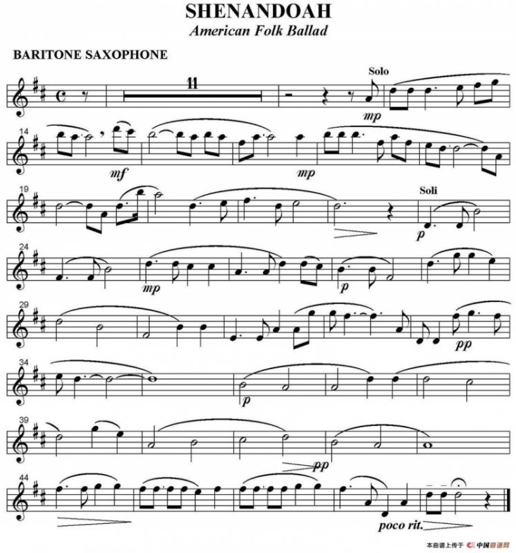 SHENANDOAH（四重奏·上低音萨克斯分谱）