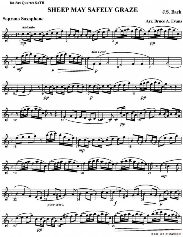 SHEEP MAY SAFELY GRAZE（四重奏·高音萨克斯分谱）