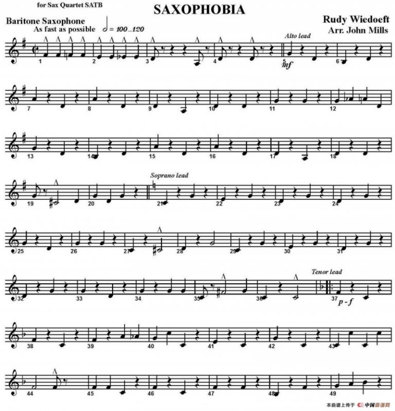 SAXOPHOBIA（四重奏·上低音萨克斯分谱）
