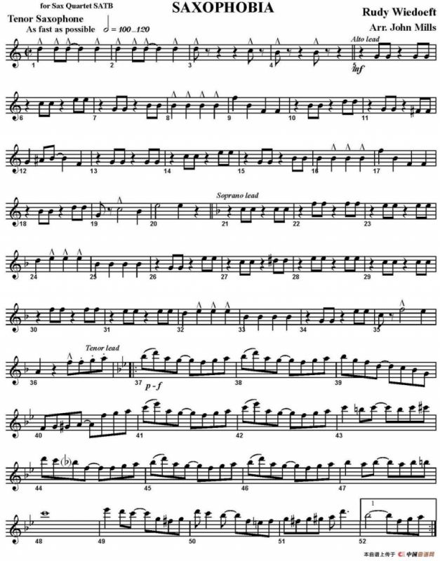 SAXOPHOBIA（四重奏·次中音萨克斯分谱）