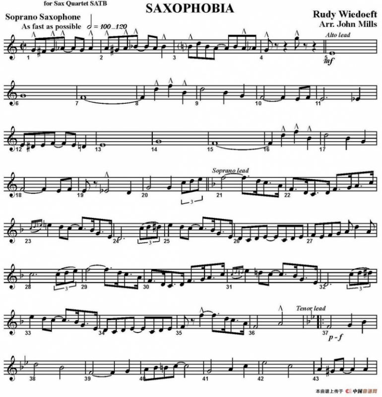 SAXOPHOBIA（四重奏·高音萨克斯分谱）