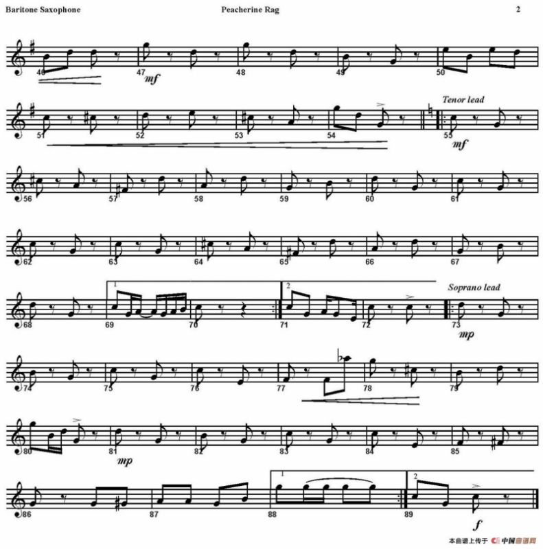 PEACHERINE RAG（四重奏·上低音萨克斯分谱）