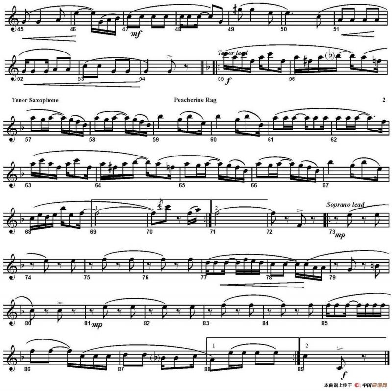 PEACHERINE RAG（四重奏·次中音萨克斯分谱）