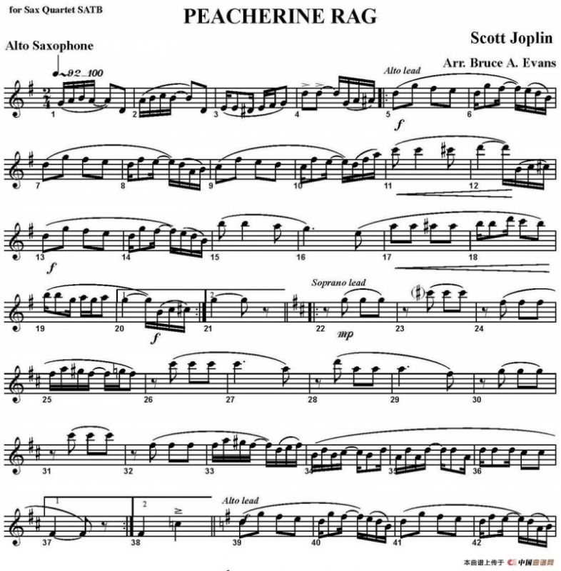 PEACHERINE RAG（四重奏·中音萨克斯分谱）