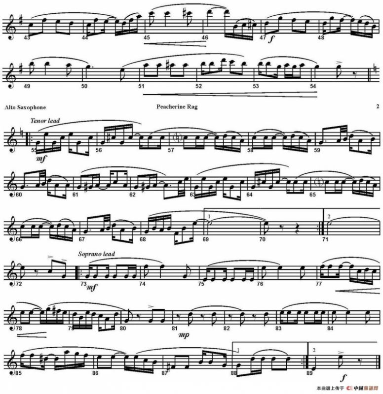 PEACHERINE RAG（四重奏·中音萨克斯分谱）