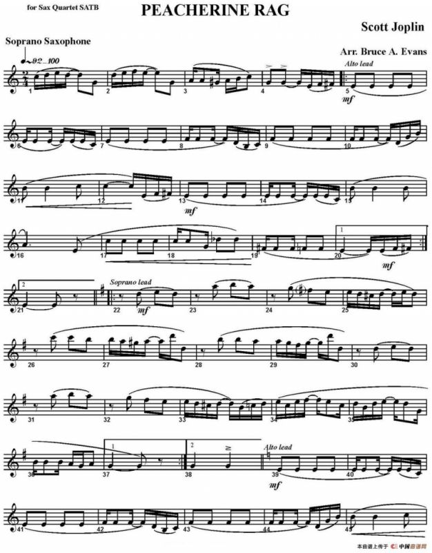 PEACHERINE RAG（四重奏·高音萨克斯分谱）