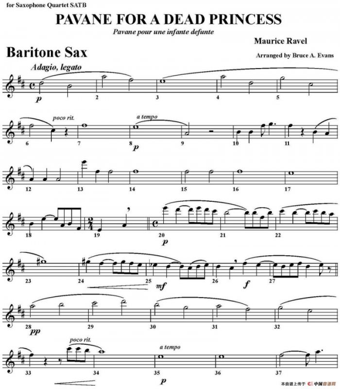 PAVANE FOR A DEAD PRINCESS（四重奏·上低音萨克斯分谱）