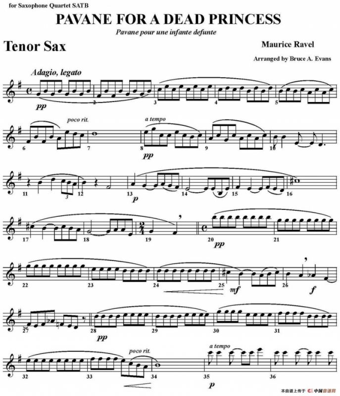 PAVANE FOR A DEAD PRINCESS（四重奏·次中音萨克斯分谱）