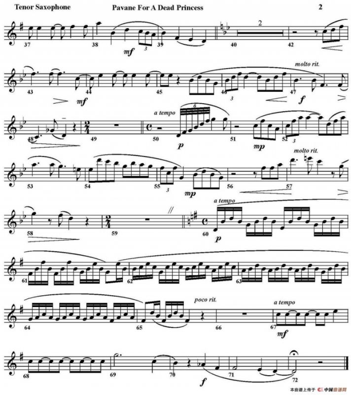 PAVANE FOR A DEAD PRINCESS（四重奏·次中音萨克斯分谱）
