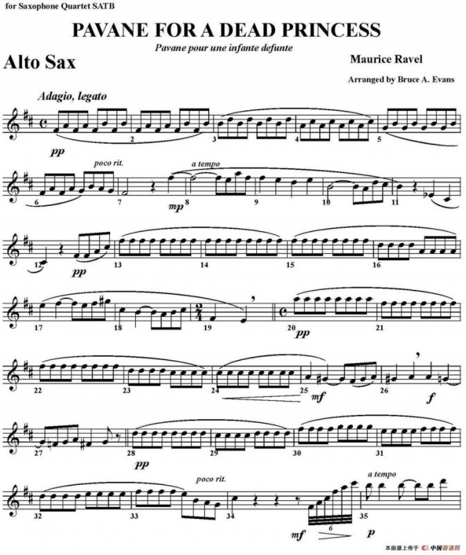 PAVANE FOR A DEAD PRINCESS（四重奏·中音萨克斯分谱）
