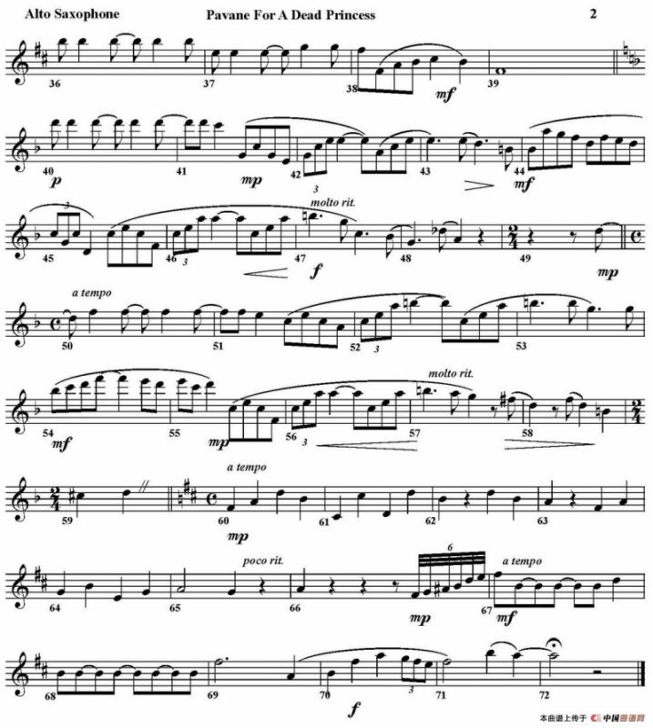 PAVANE FOR A DEAD PRINCESS（四重奏·中音萨克斯分谱）