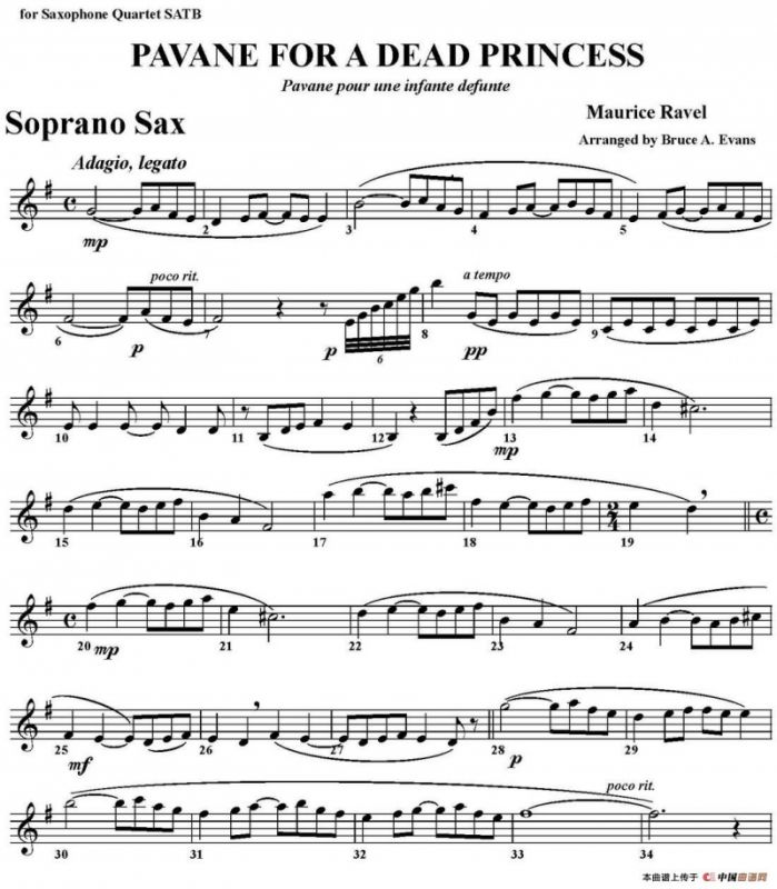 PAVANE FOR A DEAD PRINCESS（四重奏·高音萨克斯分谱）