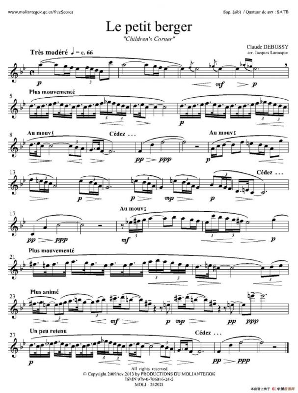 牧童（套曲《儿童乐园》之五）（四重奏高音萨克斯分谱）