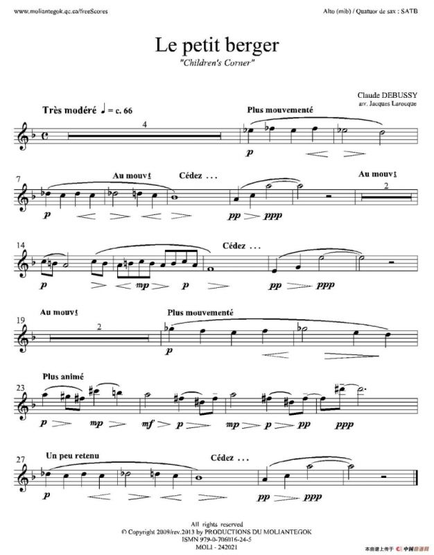 牧童（套曲《儿童乐园》之五）（四重奏中音萨克斯分谱）