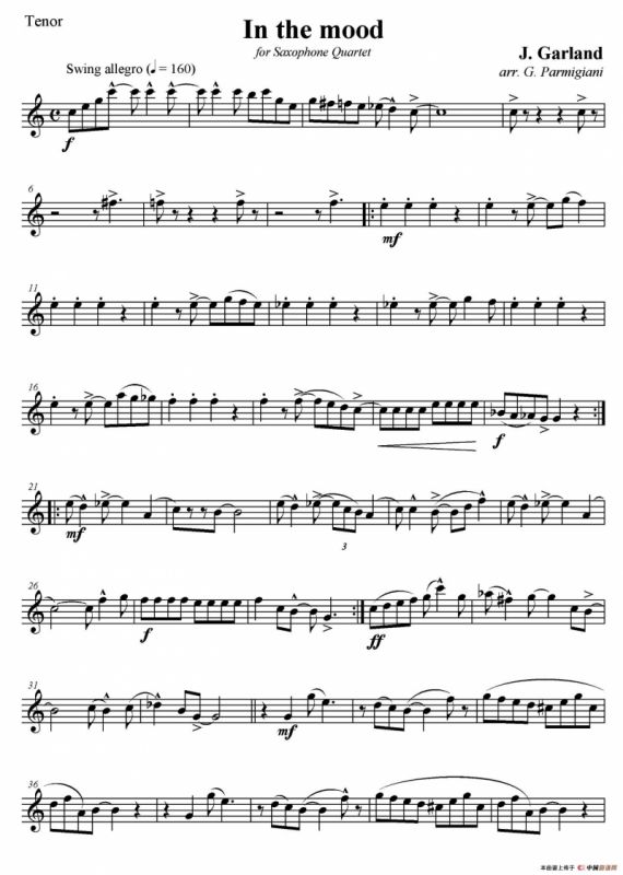 In The Mood（情绪）（四重奏次中音萨克斯分谱）