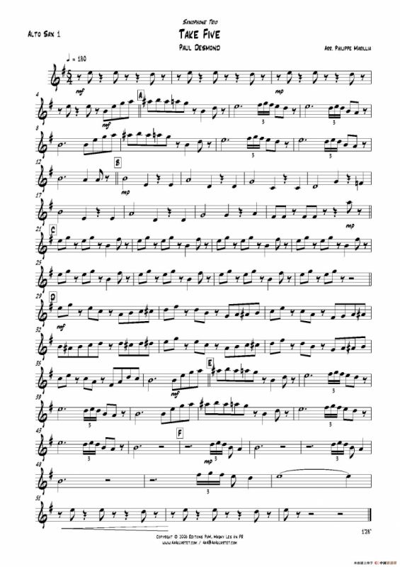 Take Five（无伴奏爵士五重奏分谱）