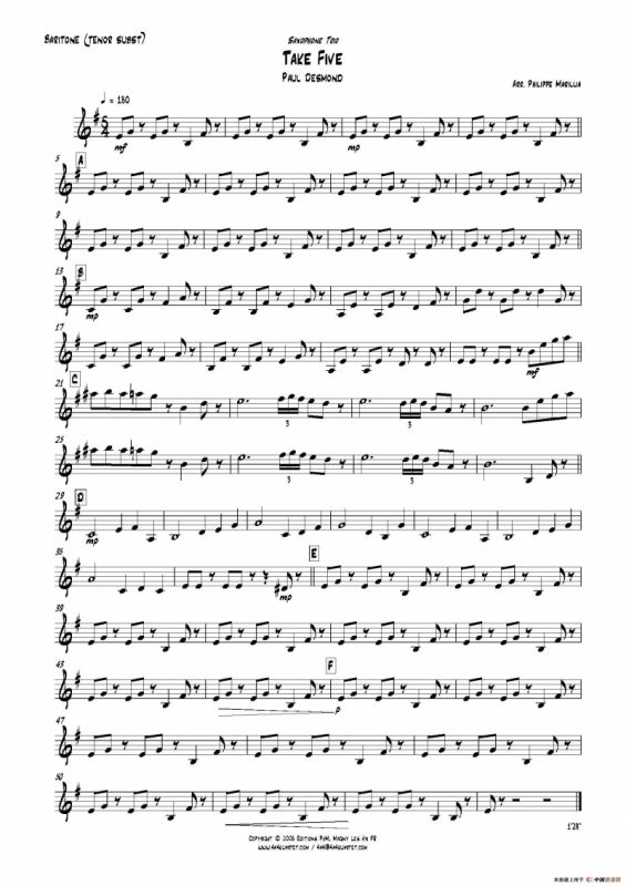 Take Five（无伴奏爵士五重奏分谱）