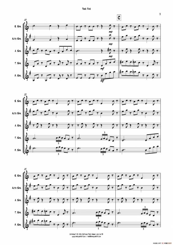 Take Five（无伴奏爵士五重奏总谱）