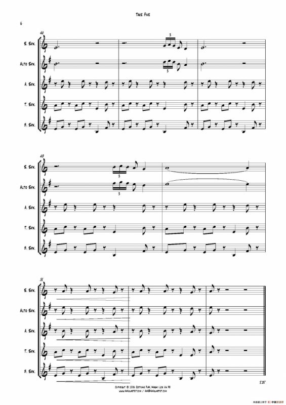 Take Five（无伴奏爵士五重奏总谱）