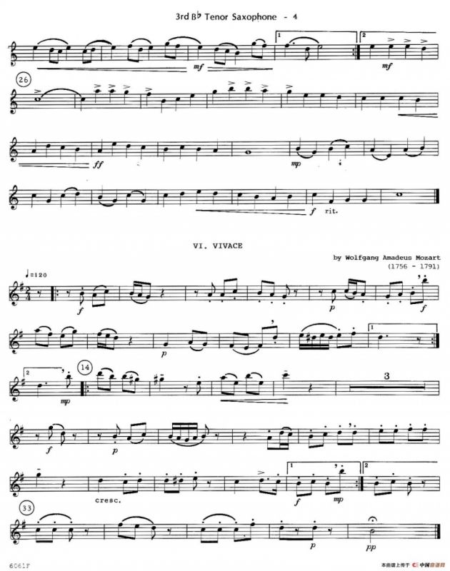 six for three（次中音三重奏第三萨克斯分谱）