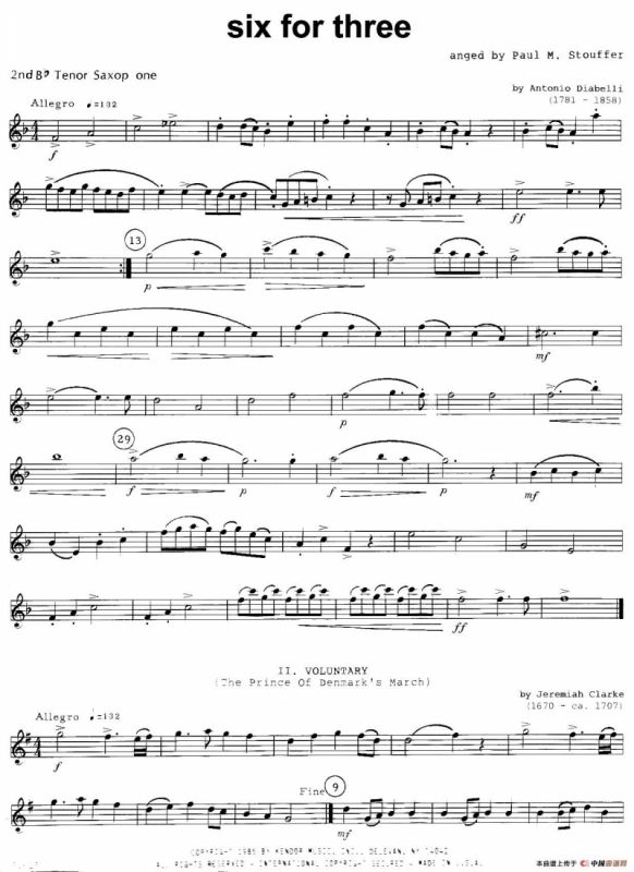 six for three（次中音三重奏第二萨克斯分谱）