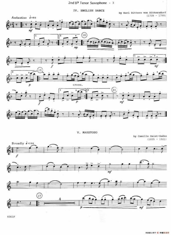 six for three（次中音三重奏第二萨克斯分谱）