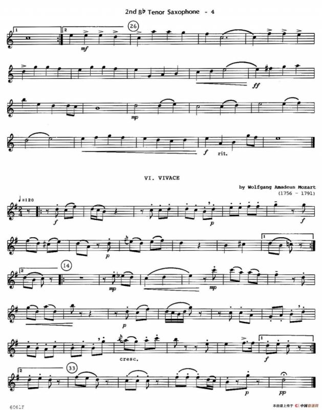 six for three（次中音三重奏第二萨克斯分谱）