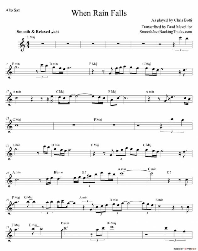 When Rain Falls（中音萨克斯）
