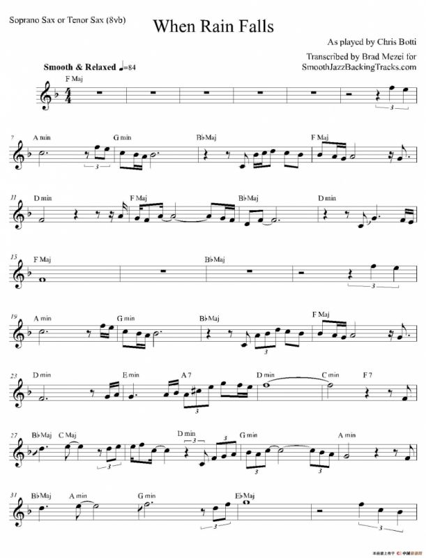 When Rain Falls（次中音萨克斯）