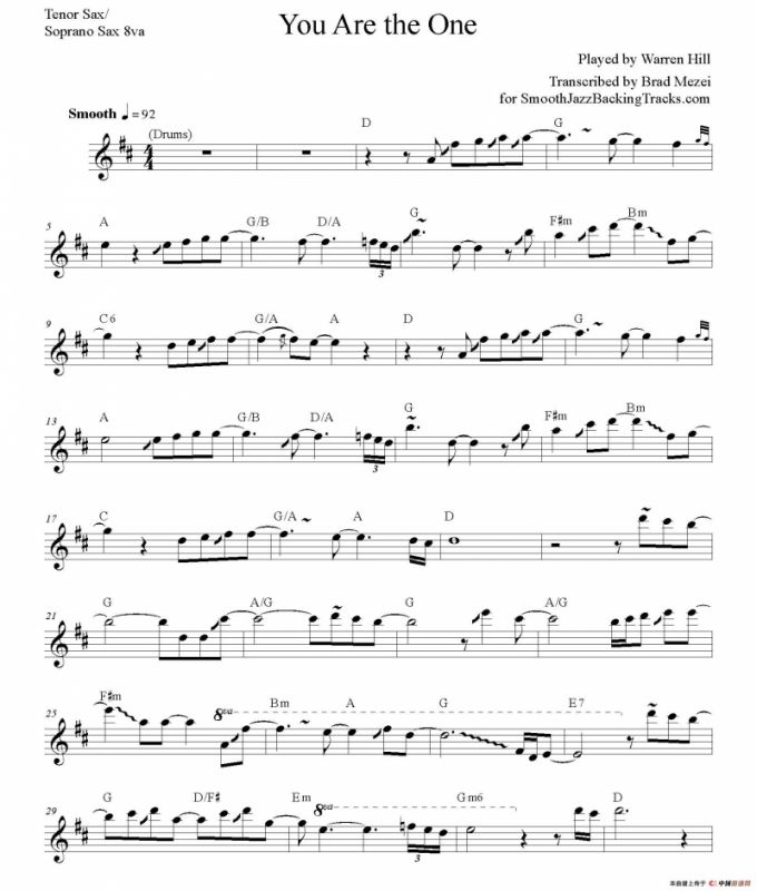 You Are The One（次中音/高音萨克斯谱）