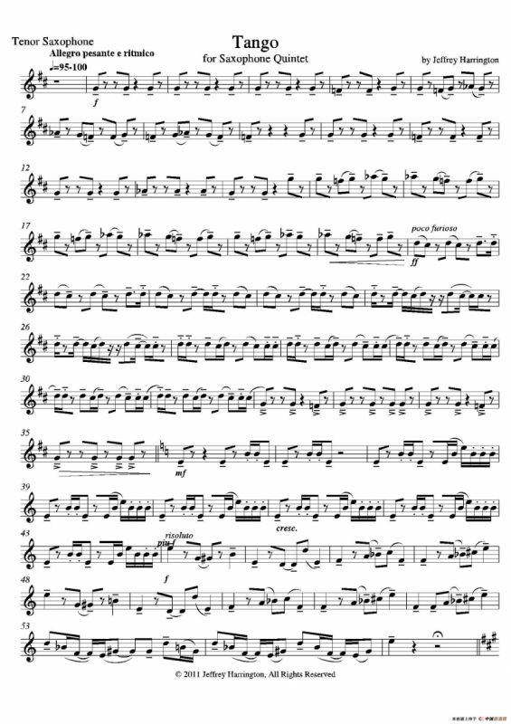 Tango（四重奏次中音萨克斯分谱）