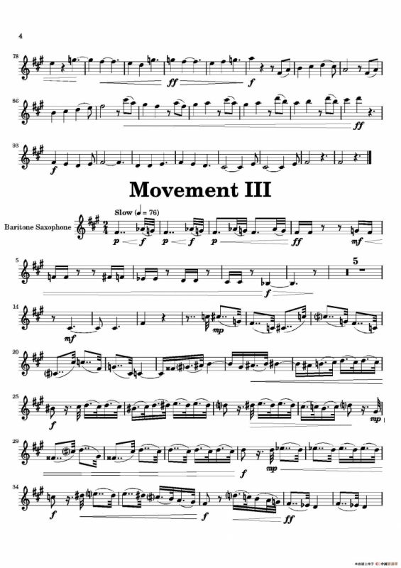 Movement（四重奏上低音萨克斯分谱）