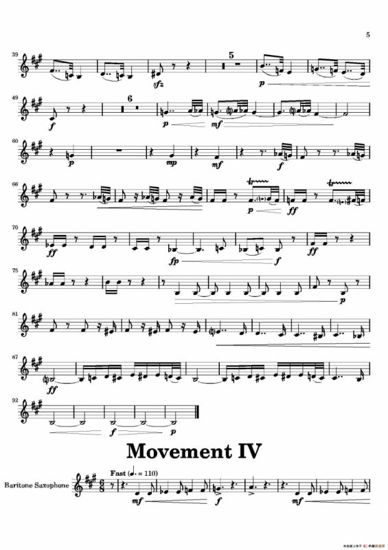 Movement（四重奏上低音萨克斯分谱）