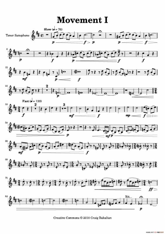 Movement（四重奏次中音萨克斯分谱）