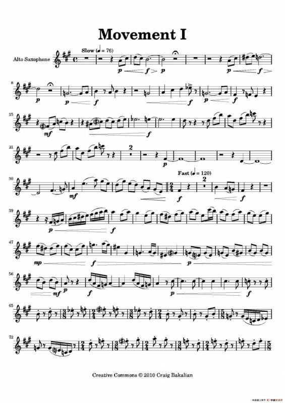 Movement（四重奏中音萨克斯分谱）