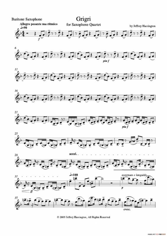 Grigri（四重奏上低音萨克斯分谱）